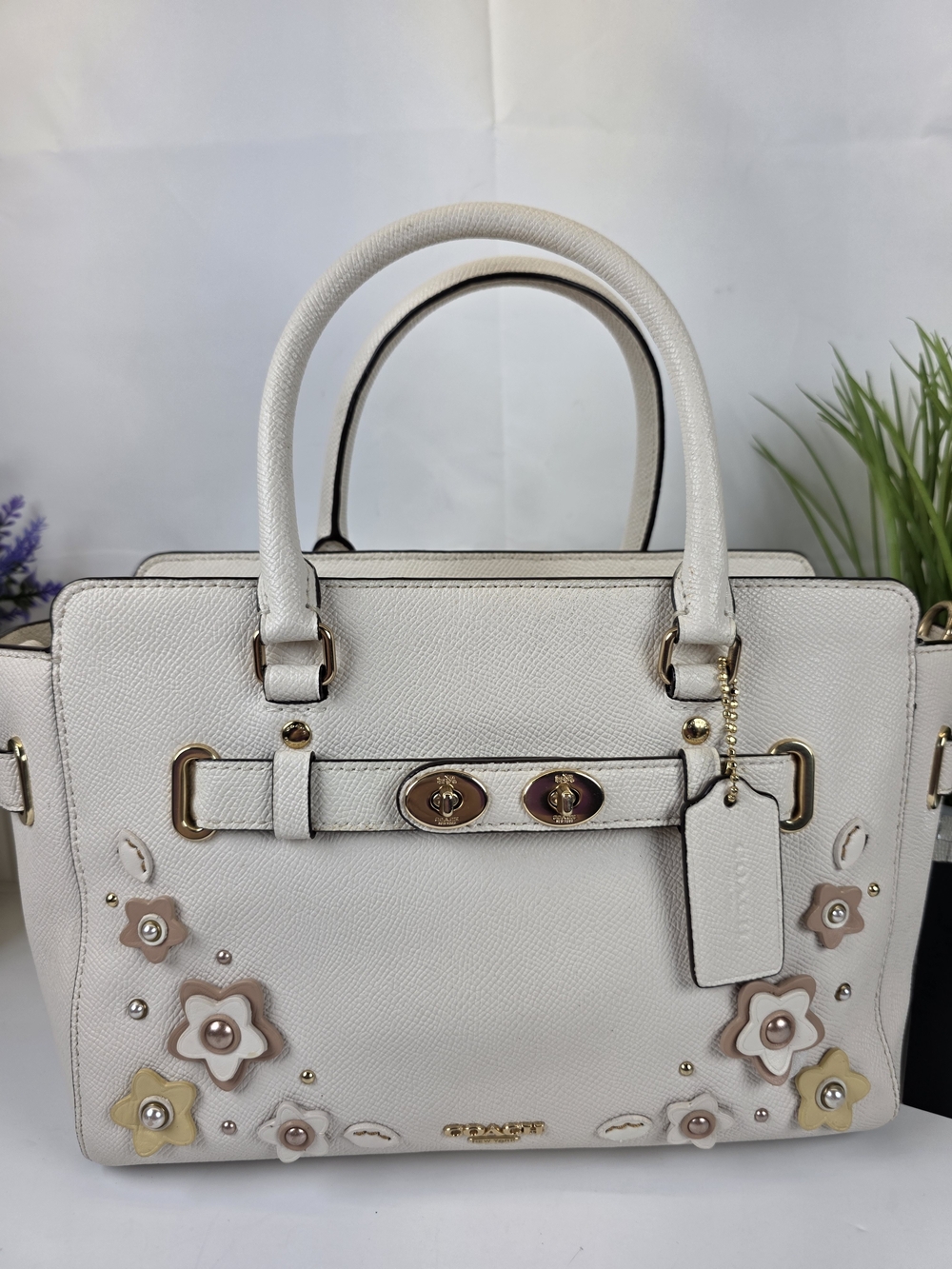 Coach Blake Carryall 25 Floral Accent Satchel Cream Hand Crossbody Shoulder bag